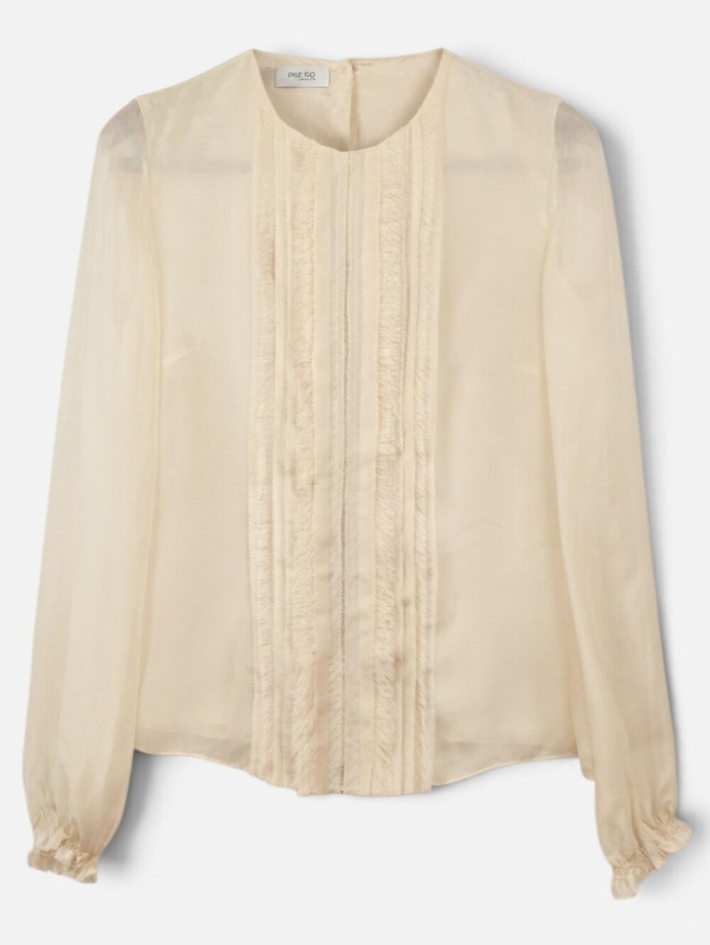 Per Se by Carlisle 100% Silk Blouse Sz.6 Ruffle Fringe Long Sleeve Button Back